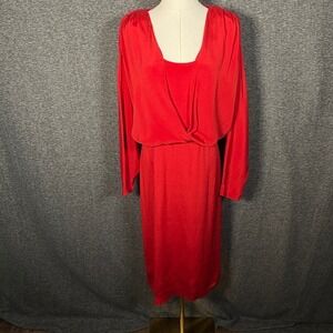 Alberta Ferretti Red Silk Blend Draped Midi Dress Womens Size IT 44 US 8